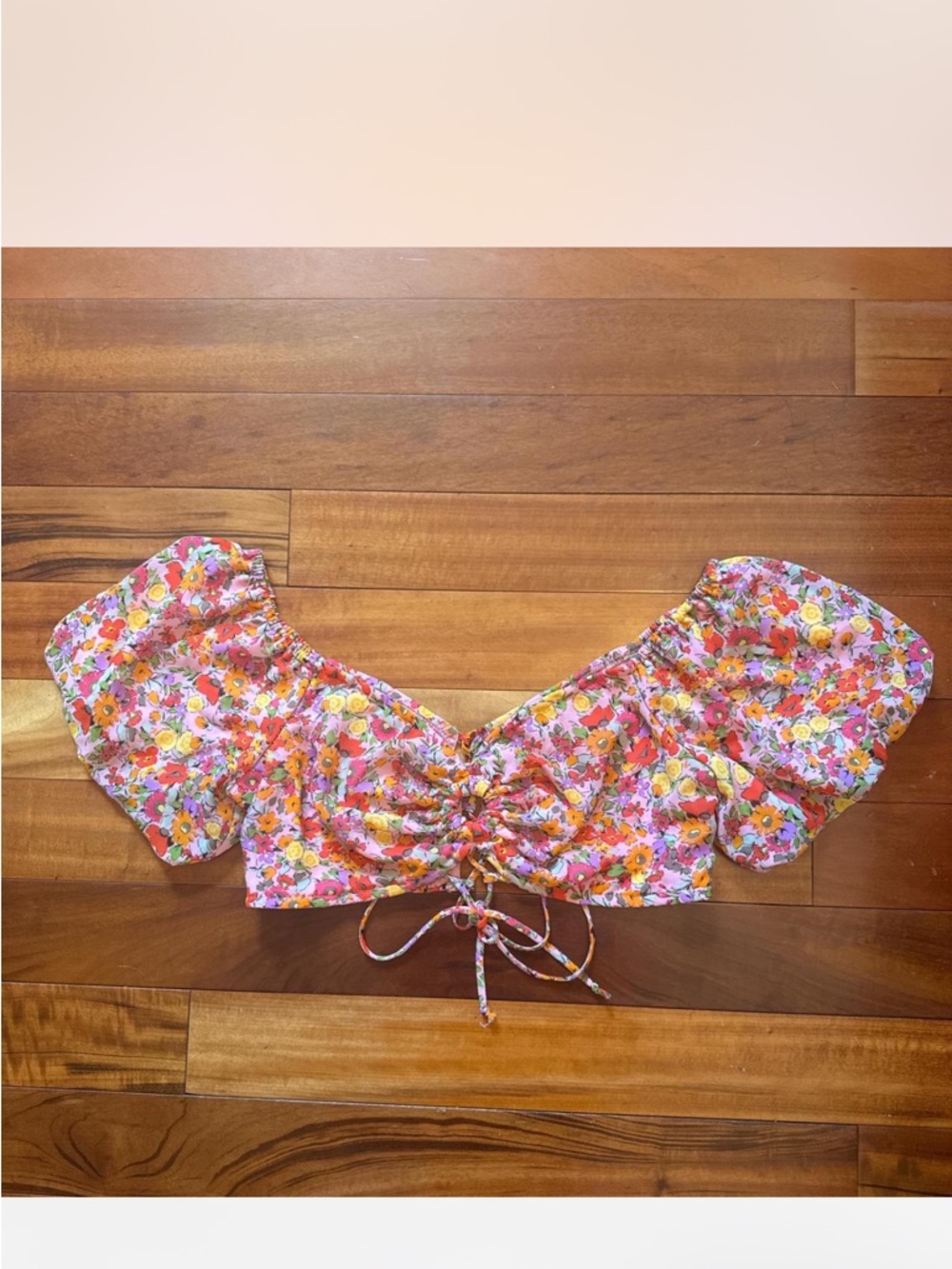 wild fable Pink and Orange Floral Puff-Sleeve Crop Top
